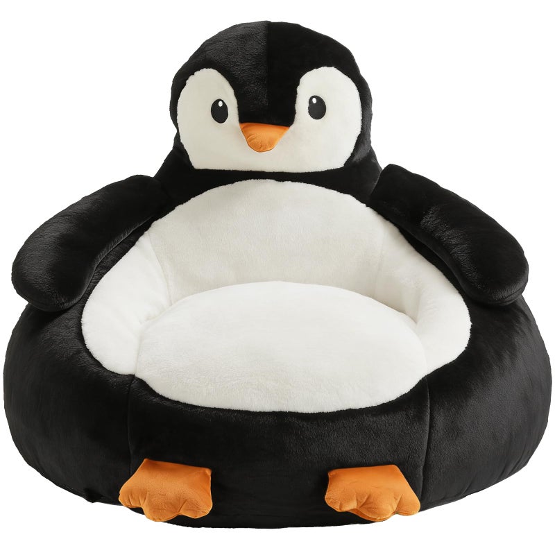 DUMOS Kids Bean Bag Chair, Stuffed Toddler Couch with Faux Rabbit Fur Cover for Teens & Kids, Comfy Lazy Sofa Chair for Reader, Living Room, Bedroom, Aged 4-12 Years, 34 Inch, Penguin Black White - Image 1