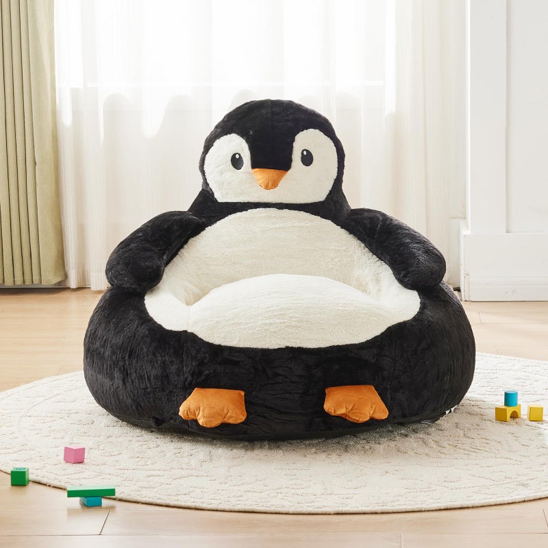 DUMOS Kids Bean Bag Chair, Stuffed Toddler Couch with Faux Rabbit Fur Cover for Teens & Kids, Comfy Lazy Sofa Chair for Reader, Living Room, Bedroom, Aged 4-12 Years, 34 Inch, Penguin Black White - Image 2
