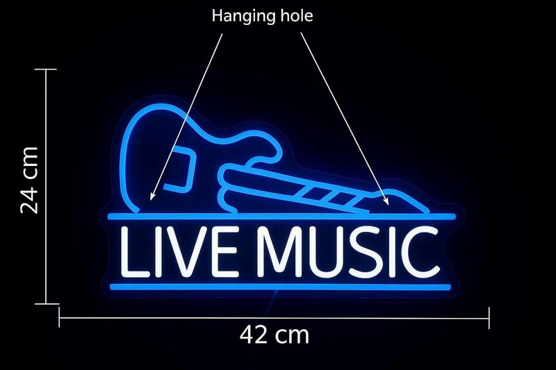 Horoof Home Live Music Neon LED Wall Light with Guitar Design - Blue and White Acrylic Sign for Bar and Room Decor - Image 3