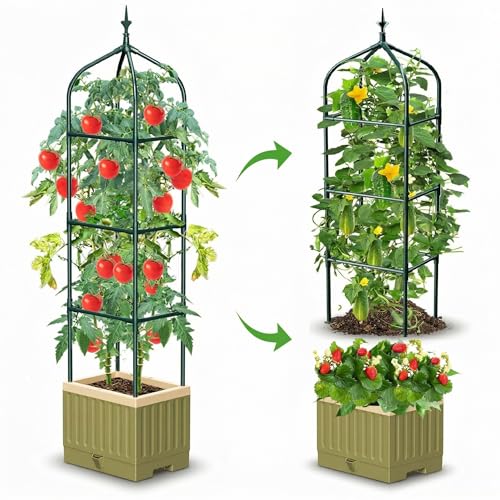 MQJIAZHI Raised Garden Bed Planter Box with Trellis 71 SelfWatering Tomato Planter with Trellis for Climbing Vegetable and Plants Tomato Cage Planters for Indoor Outdoor Patio Greenhouse Gardening 1Pack - Image 1