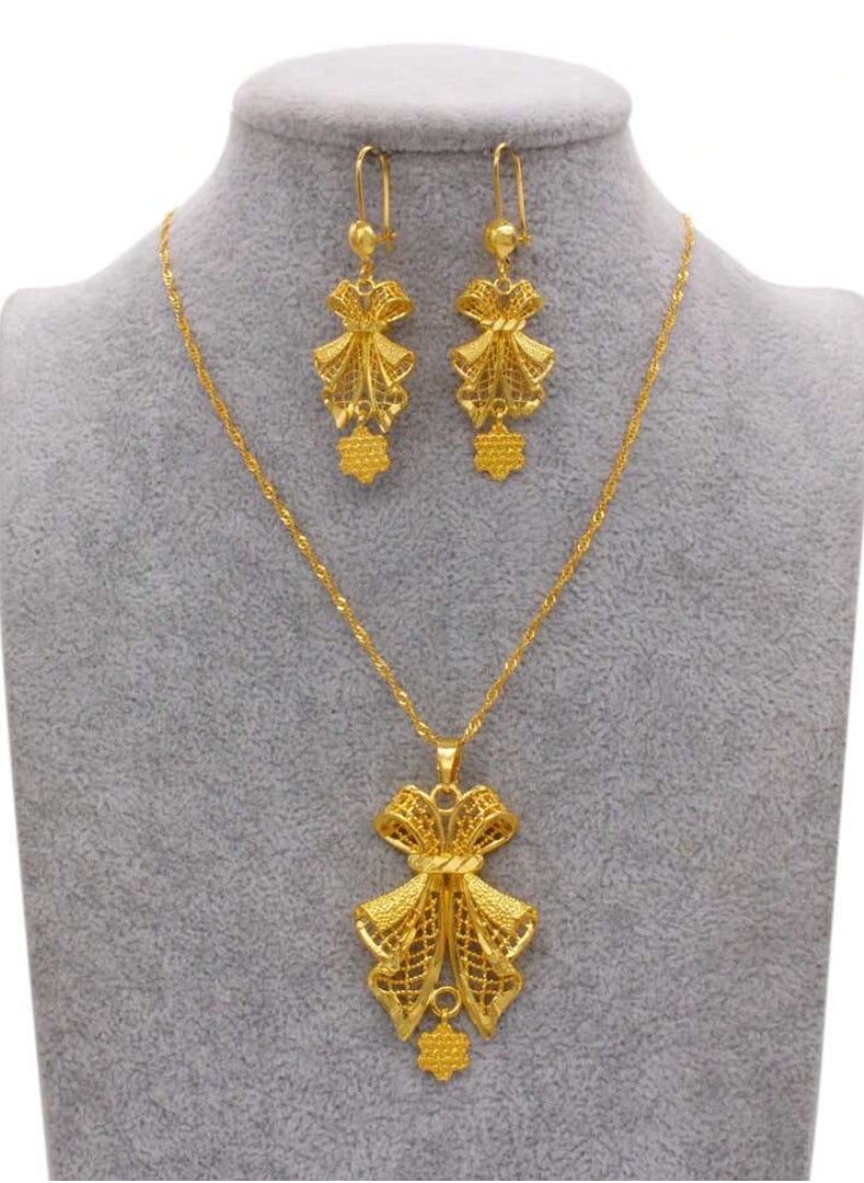 GOLDMAX 21k Gold Plated Necklace & Earrings Jewelry Set For Women  - Image 1