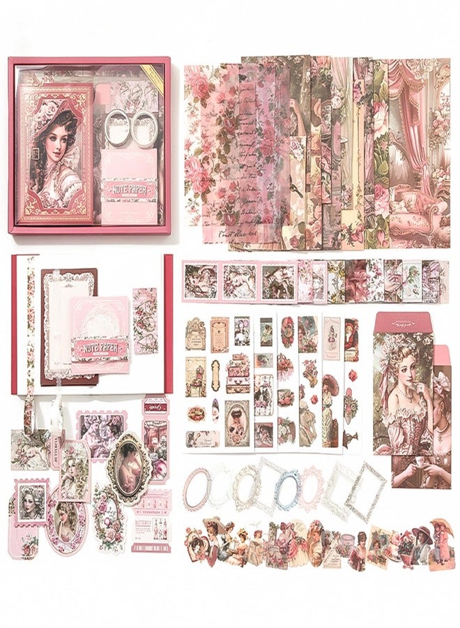 The AutoStory Elegant Scrapbook Album A6 Junk Journal Flower Stickers Vintage Collage Paper Washi Tape DIY Craft Art Keepsake Memory Book Decoration Sets Teens Girls (Royal Camelia, Pink) - Image 1