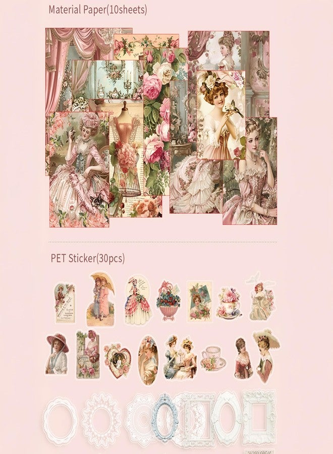 The AutoStory Elegant Scrapbook Album A6 Junk Journal Flower Stickers Vintage Collage Paper Washi Tape DIY Craft Art Keepsake Memory Book Decoration Sets Teens Girls (Royal Camelia, Pink) - Image 2