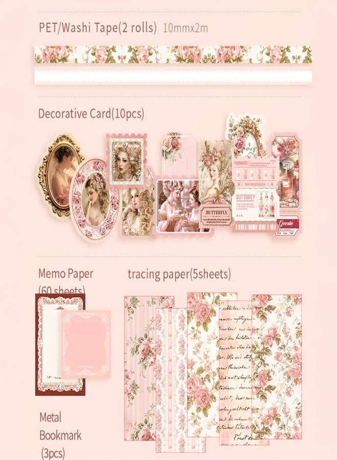 The AutoStory Elegant Scrapbook Album A6 Junk Journal Flower Stickers Vintage Collage Paper Washi Tape DIY Craft Art Keepsake Memory Book Decoration Sets Teens Girls (Royal Camelia, Pink) - Image 4