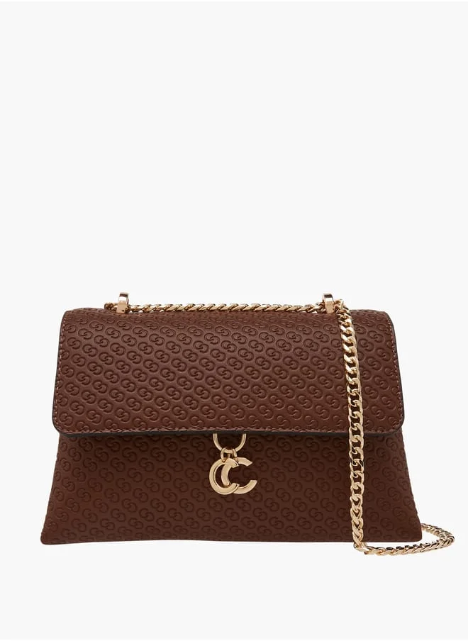 Celeste Women Monogram Embossed Crossbody Bag with Button Closure and Chain Strap