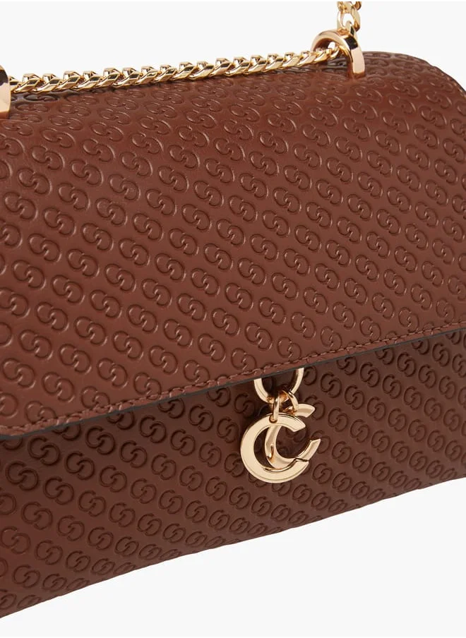 سيليست Women Monogram Embossed Crossbody Bag with Button Closure and Chain Strap