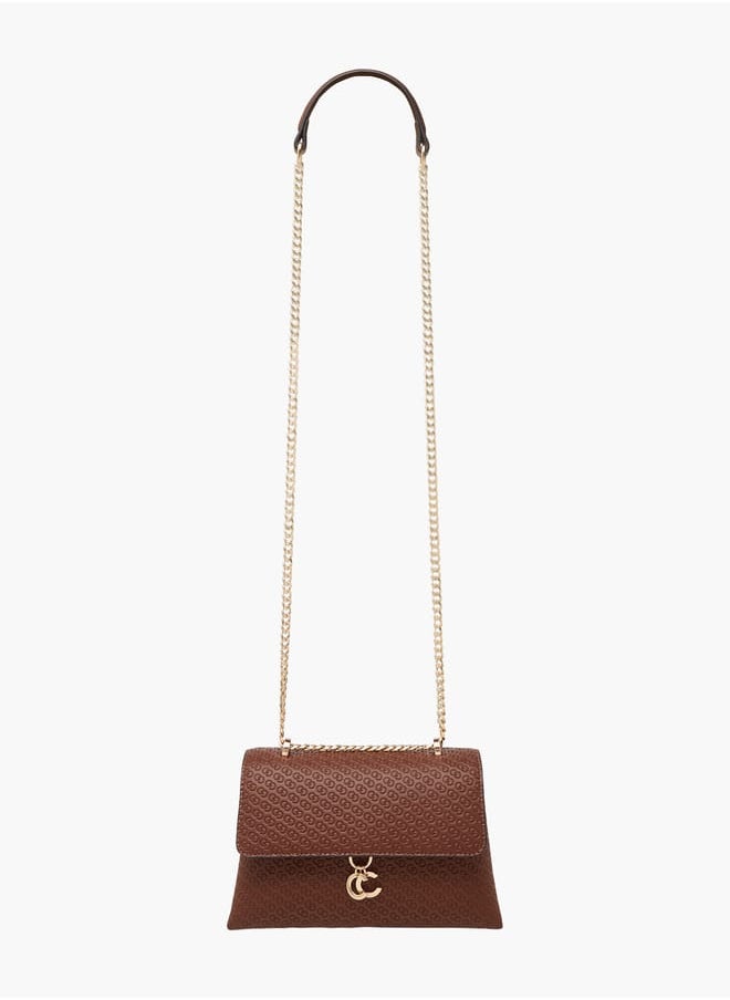 Celeste Women Monogram Embossed Crossbody Bag with Button Closure and Chain Strap  - Image 2
