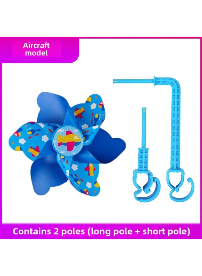 Children's Scooter Bicycle Bicycle Stroller Decoration Six-color Stroller Small Windmill Handle Ribbon Pendant-Color: Long Pole + Short Pole - Image 1