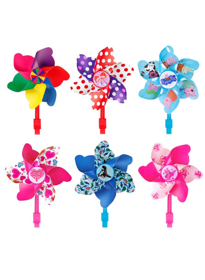 Children's Scooter Bicycle Bicycle Stroller Decoration Six-color Stroller Small Windmill Handle Ribbon Pendant-Color: Long Pole + Short Pole - Image 2