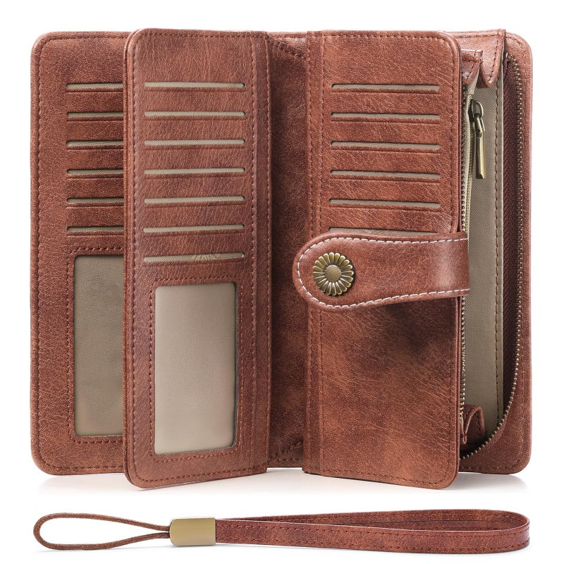 FALAN MULE Women's Wallet Leather RFID Blocking Large Capacity Trifold Ladies Wallet Wristlet Clutch Card Holder - Image 1