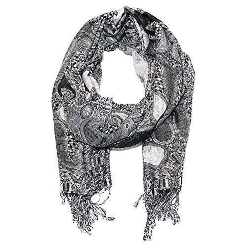 Falari Women's Woven Pashmina Shawl Wrap Scarf 80" x 27" Black Grey White - Image 3