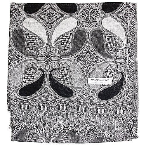 Falari Women's Woven Pashmina Shawl Wrap Scarf 80" x 27" Black Grey White - Image 2