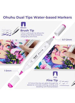 Ohuhu Markers Paper-Friendly No Peeling Water-Based Coloring Markers 60 Colors Dual Brush Fine Tips Markers For Adult Coloring Books No Bleeding Art Markers For Kids Adults Beginner Calligraphy  - Image 1