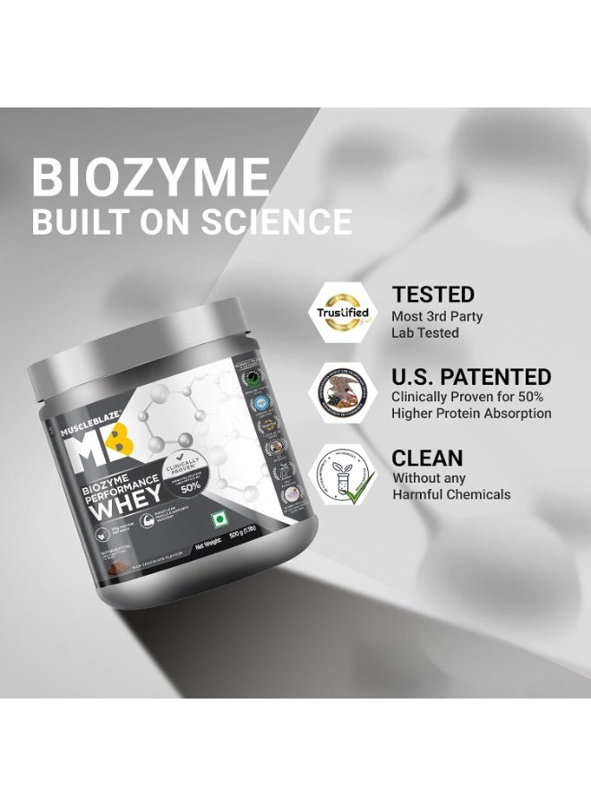 MuscleBlaze Biozyme Performance Whey Protein Powder, Rich Chocolate (500g / 1.1lbs) | 25g Protein Per Scoop | Clinically Tested 50% Higher Protein Absorption - Image 4