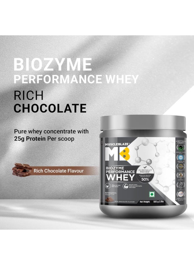 MuscleBlaze Biozyme Performance Whey Protein Powder, Rich Chocolate (500g / 1.1lbs) | 25g Protein Per Scoop | Clinically Tested 50% Higher Protein Absorption - Image 3