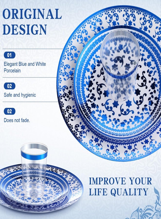Layhit 25 Sets Plastic Disposable Dinnerware Set Blue and White Floral Tableware Set Include Elegant Flower Paper Plates Cups Fork Spoons Knives for Wedding Bridal Shower Birthday Party Supplies - Image 5