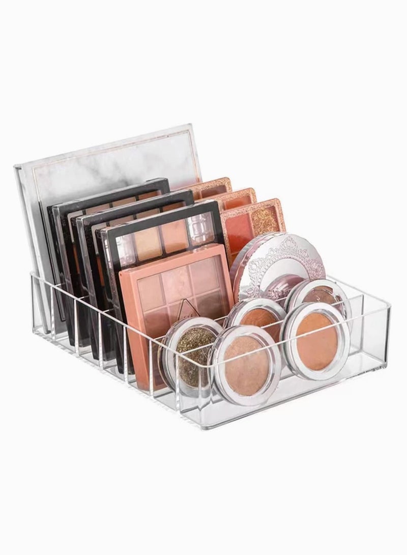 Bluejw Acrylic Eyeshadow Palette Makeup Organizer 7 Section Divided Vanity Organize Holder for Drawer and Bathroom Counte Modern Cosmetics Storage, Desktop Transparent Shelf (7.5"x6.3"x1.8") - Image 1
