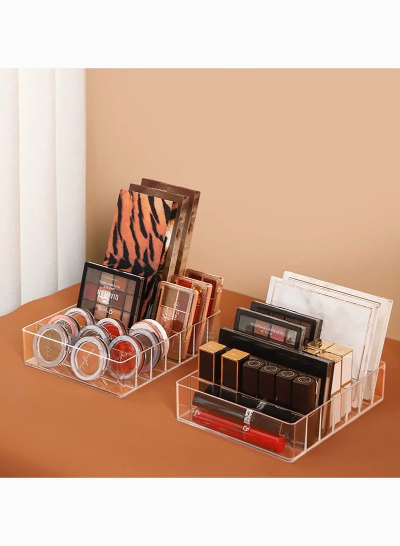 Bluejw Acrylic Eyeshadow Palette Makeup Organizer 7 Section Divided Vanity Organize Holder for Drawer and Bathroom Counte Modern Cosmetics Storage, Desktop Transparent Shelf (7.5"x6.3"x1.8") - Image 3