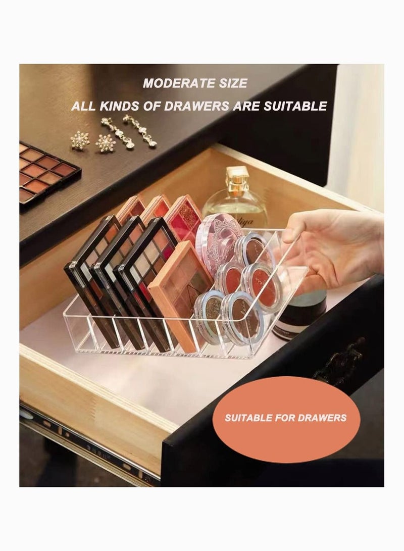 Bluejw Acrylic Eyeshadow Palette Makeup Organizer 7 Section Divided Vanity Organize Holder for Drawer and Bathroom Counte Modern Cosmetics Storage, Desktop Transparent Shelf (7.5"x6.3"x1.8") - Image 2