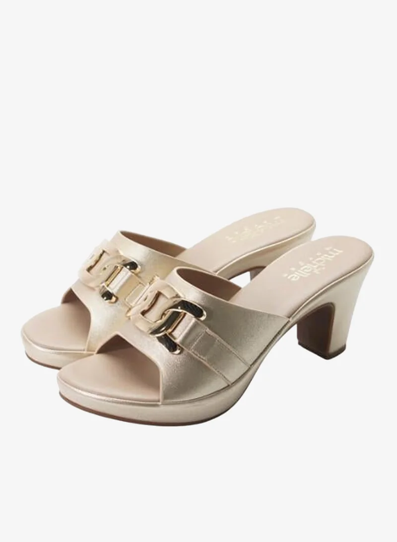 Michelle Morgan Gold 092-3094 Michelle Morgan Ladies Mid Heel Sandals11-106A Gold for Women | Best Price UAE