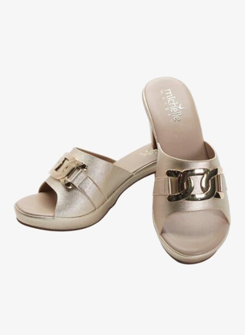 ميشيل مورجان 092-3094 Michelle Morgan Ladies Mid Heel Sandals11-106A Gold - Image 2