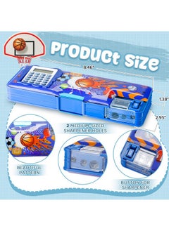 Henoyso Pencil Box For Boys Basketball Pencil Case With Calculator And Pencil Sharpener Multifunction Pencil Case Cool School Supplies Back To School Gift Birthday Present For Kids Teens  - Image 2