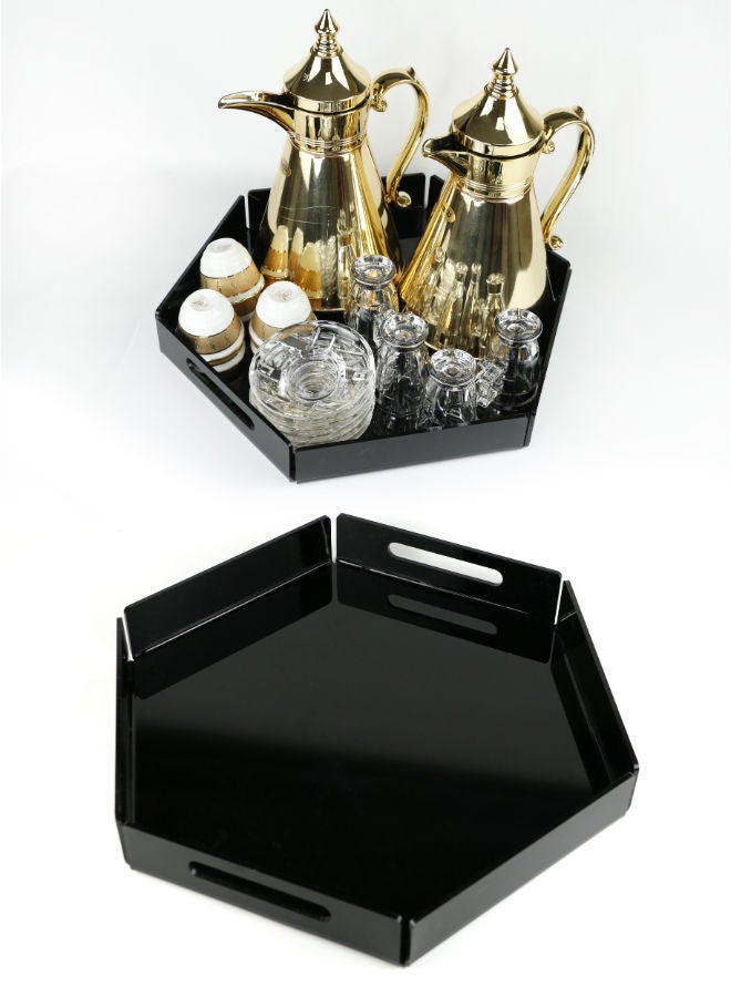 Lamsit Ibdaa LAMSIT IBDAA Hexagon Acrylic Tray | Decorative Tray | Jewellery Tray | Acrylic Platter | Coffee Tray | Acrylic Serve ware | Serving Platter - Black  - Image 1