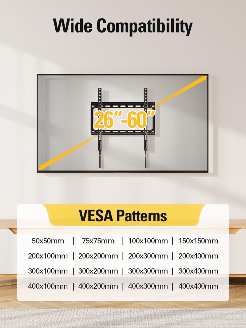 Mounting Dream حامل تلفاز Mounting Dream ثابت لمعظم تلفزيونات LED و LCD و Plasma من 26-60 بوصة، حامل تلفاز جداري بقدرة تحميل تصل إلى VESA 400x400mm و 100 رطل، تصميم منخفض وموفر للمساحة MD2361-K - Image 5