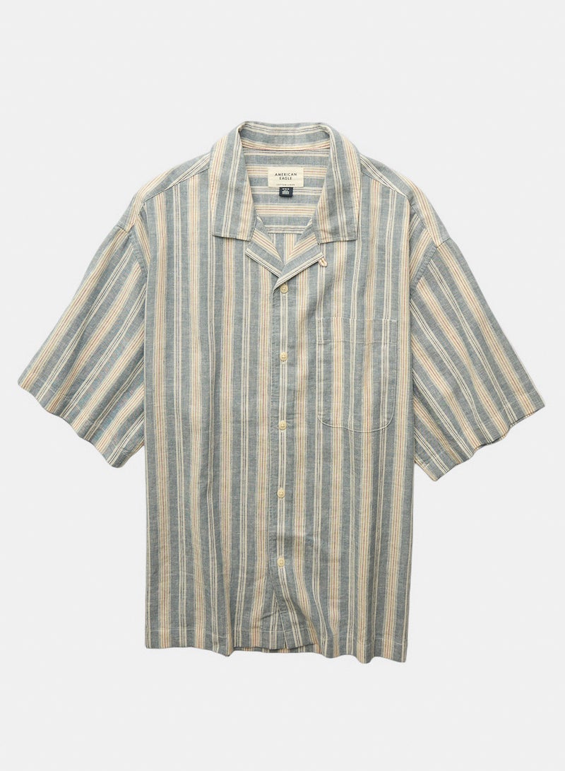 American Eagle AE Relaxed Fit Linen-Blend Camp Collar Shirt - Image 3