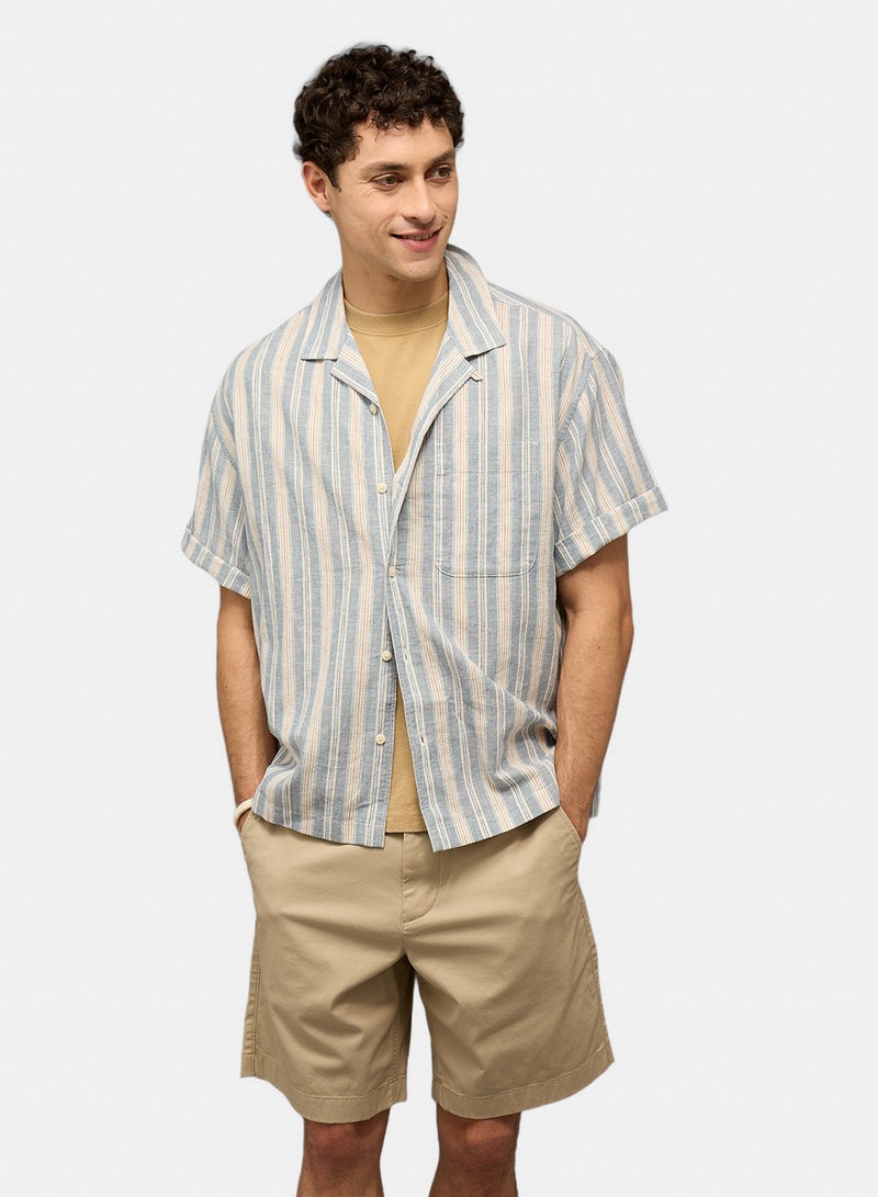 American Eagle AE Relaxed Fit Linen-Blend Camp Collar Shirt - Image 1
