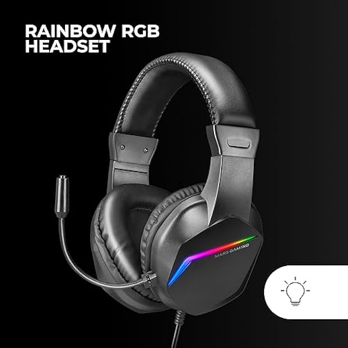 MARS GAMING مارس جيمينغ MCP-RGB3، حزمة لوحة مفاتيح ألعاب ثابتة RGB + فأرة ألعاب RGB تدفق 3200 DPI + سماعة رأس فوق الأذن RGB + وسادة ماوس XXL، سوداء، إيطالية - Image 2