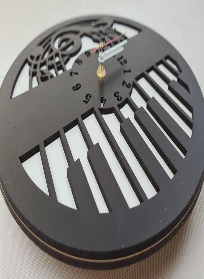 NABSTER Wooden Music Lovers Piano Wall Clock for Musicians Composer Singer Made Russian Birch Wood, Modern Design for Gifting, Office, Home, Living Room Decor (12 inch) (Black White) - Image 2