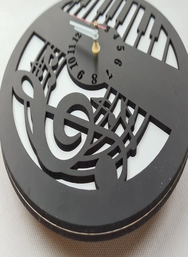 NABSTER Wooden Music Lovers Piano Wall Clock for Musicians Composer Singer Made Russian Birch Wood, Modern Design for Gifting, Office, Home, Living Room Decor (12 inch) (Black White) - Image 3