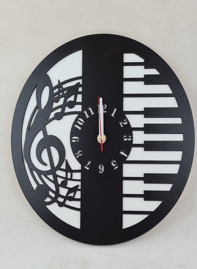 NABSTER Wooden Music Lovers Piano Wall Clock for Musicians Composer Singer Made Russian Birch Wood, Modern Design for Gifting, Office, Home, Living Room Decor (12 inch) (Black White) - Image 1