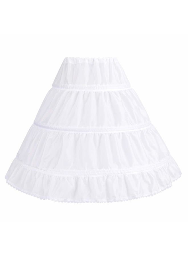 ABAFIP Girls 3 Hoops Petticoat Underskirt Crinoline Skirt Flower Girl Crinoline Slips Drawstring Petticoat for Evening Dresses Wedding Formal Ball Gown, 3-14 Years White 8-14 Years, White, 8-14 Years - Image 2