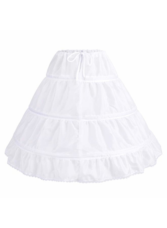 ABAFIP Girls 3 Hoops Petticoat Underskirt Crinoline Skirt Flower Girl Crinoline Slips Drawstring Petticoat for Evening Dresses Wedding Formal Ball Gown, 3-14 Years White 8-14 Years, White, 8-14 Years - Image 1