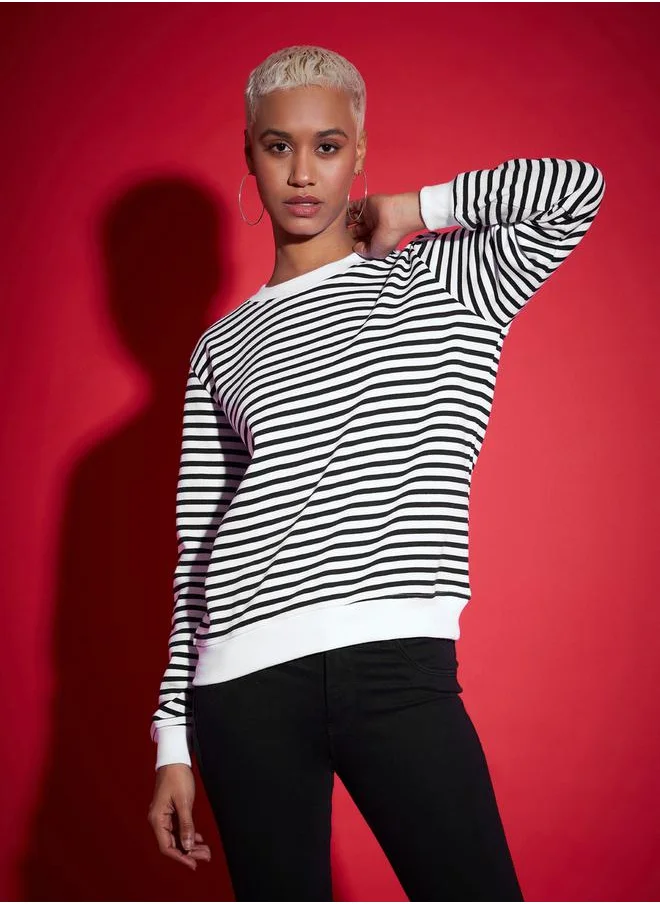 SASSAFRAS Regular Fit Striped Fleece Sweatshirt