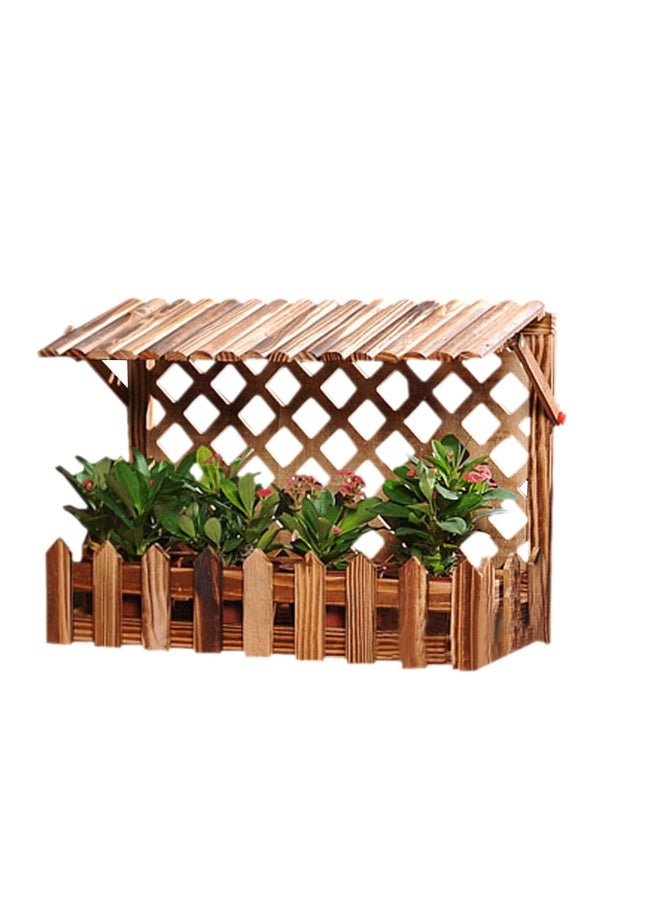 LINGWEI Wooden Garden Planter Box with Decorative Trellis & Mini Roof, Outdoor Indoor Flower Pot Holder, Natural Wood Plant Stand, 40 × 16 × 29 cm - Image 1