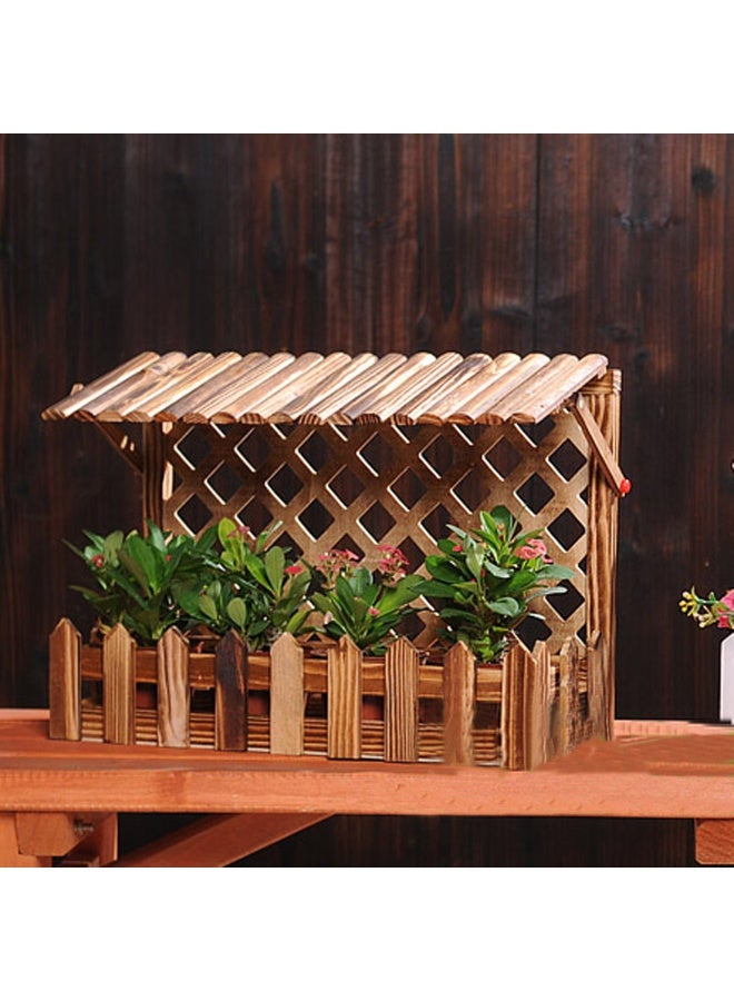 LINGWEI Wooden Garden Planter Box with Decorative Trellis & Mini Roof, Outdoor Indoor Flower Pot Holder, Natural Wood Plant Stand, 40 × 16 × 29 cm - Image 2