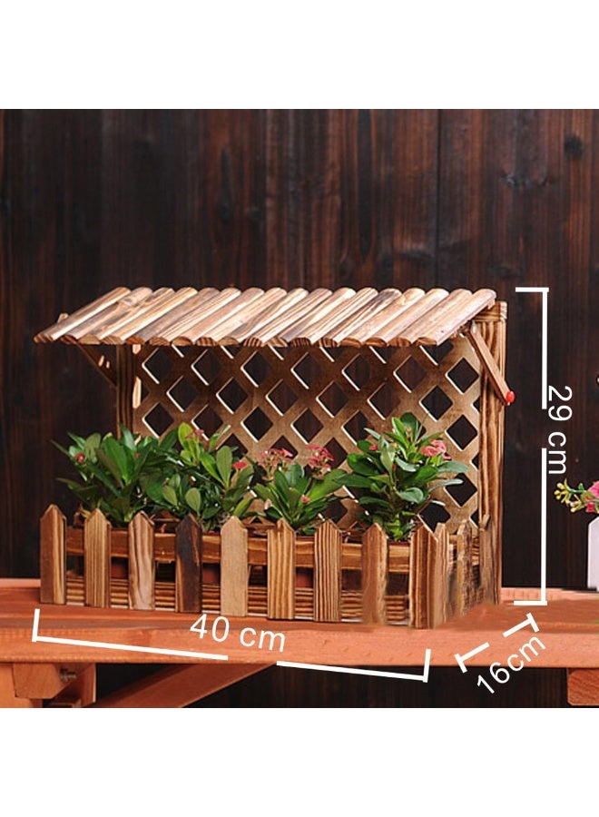 LINGWEI Wooden Garden Planter Box with Decorative Trellis & Mini Roof, Outdoor Indoor Flower Pot Holder, Natural Wood Plant Stand, 40 × 16 × 29 cm - Image 3