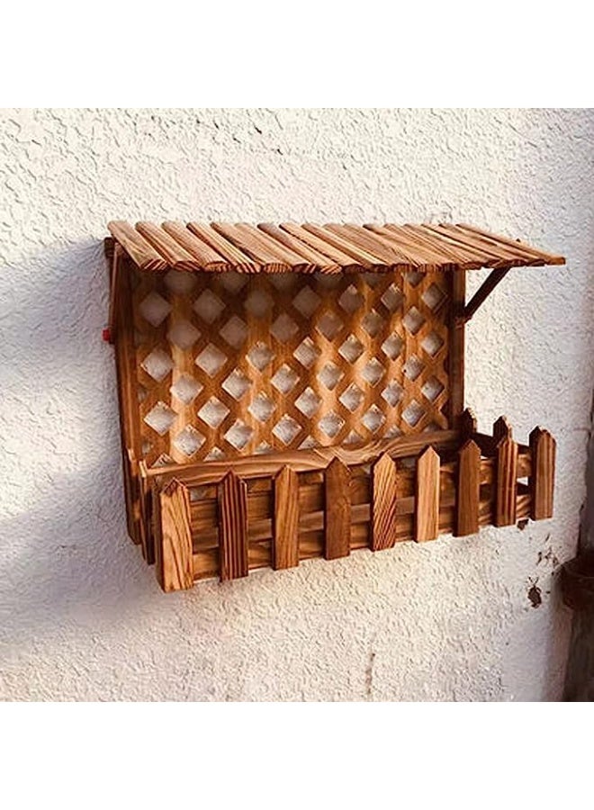 LINGWEI Wooden Garden Planter Box with Decorative Trellis & Mini Roof, Outdoor Indoor Flower Pot Holder, Natural Wood Plant Stand, 40 × 16 × 29 cm - Image 4