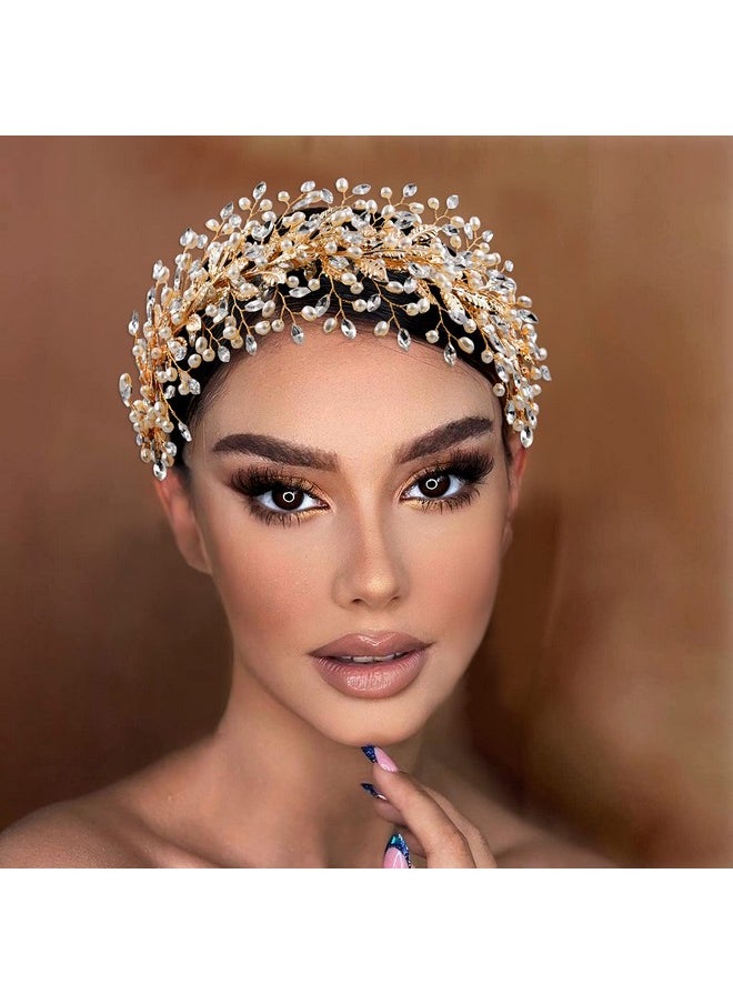 ZHENM - Rhinestone Wedding Hair Band Bridal Headband Wedding Hair Accessories For Brides(Golden) - Image 1