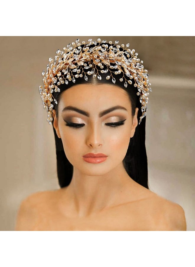 ZHENM - Rhinestone Wedding Hair Band Bridal Headband Wedding Hair Accessories For Brides(Golden) - Image 1