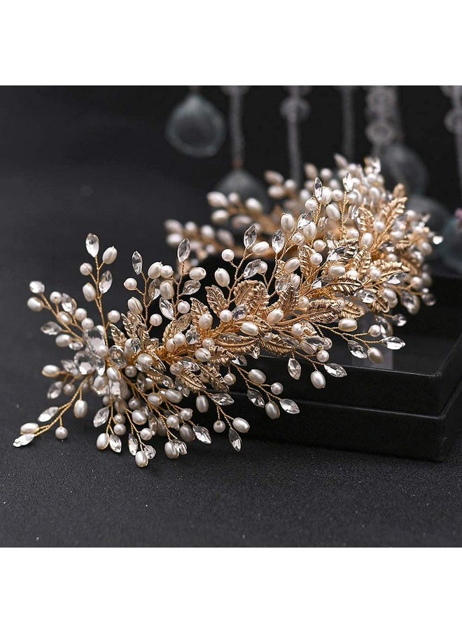 ZHENM - Rhinestone Wedding Hair Band Bridal Headband Wedding Hair Accessories For Brides(Golden) - Image 1