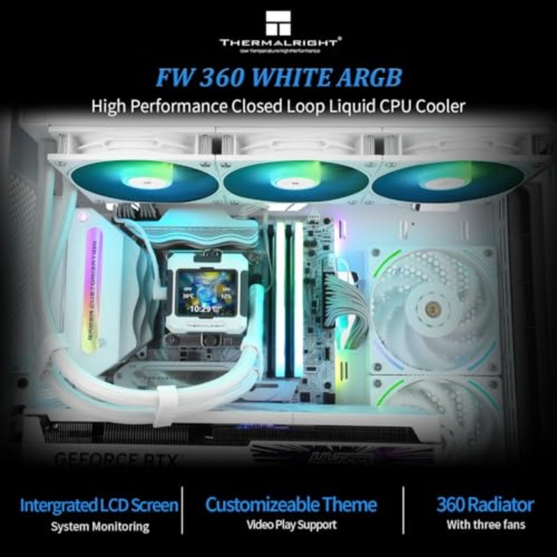مبرد سائل FW 360 White ARGB V2 AIO CPU، شاشة IPS LCD بدقة 320 * 240، لـ AM4/AM5/Intel LGA1700/1851، شاشة LCD ماصة للمغناطيس مقاس 2.4 بوصة للصور - دقة بيضاء 320 × 240، لـ AM5/AM4، Intel LGA1700/1851، شاشة LCD ماصة للمغناطيس مقاس 2.4 بوصة لـ صور-أبيض - Image 3