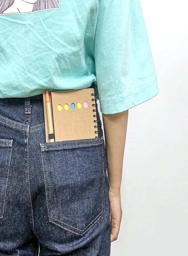Kisdo 4 Packs Lined Spiral Notebook Kraft Paper Cover Notepad with Pen in Holder, Sticky Notes and Page Marker Colored Index Tabs, 4.5“x5.5” Steno Pocket Business Notebook - Image 5