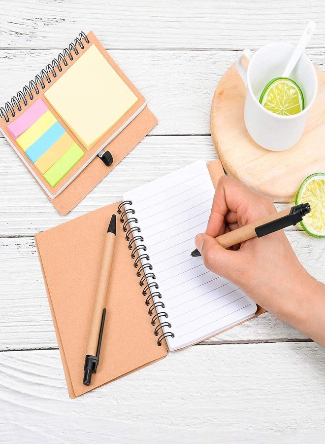 Kisdo 4 Packs Lined Spiral Notebook Kraft Paper Cover Notepad with Pen in Holder, Sticky Notes and Page Marker Colored Index Tabs, 4.5“x5.5” Steno Pocket Business Notebook - Image 3