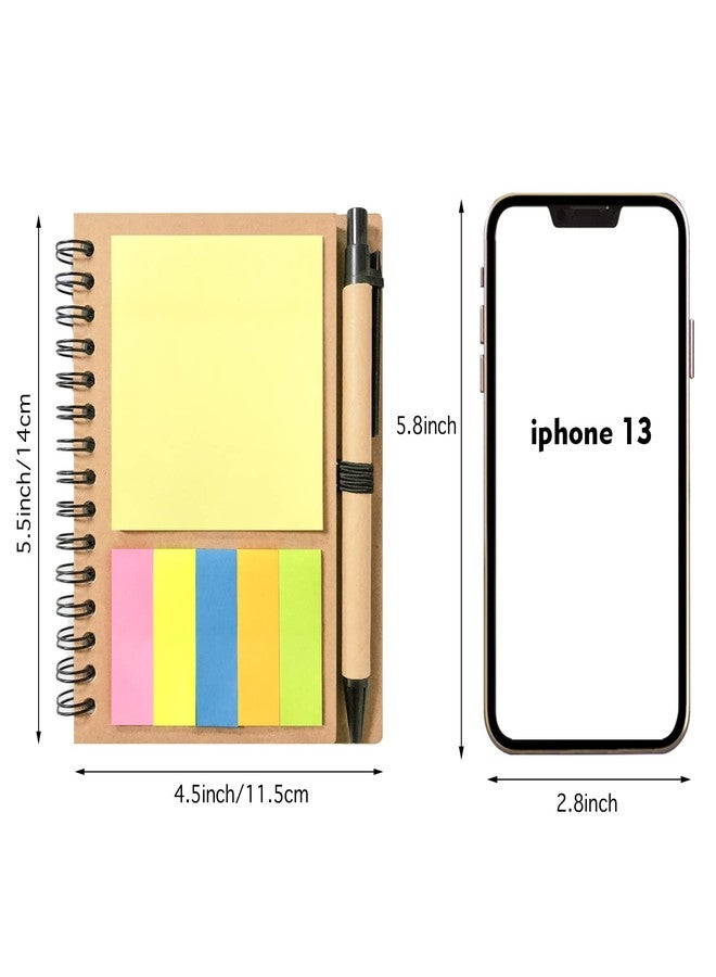 Kisdo 4 Packs Lined Spiral Notebook Kraft Paper Cover Notepad with Pen in Holder, Sticky Notes and Page Marker Colored Index Tabs, 4.5“x5.5” Steno Pocket Business Notebook - Image 2