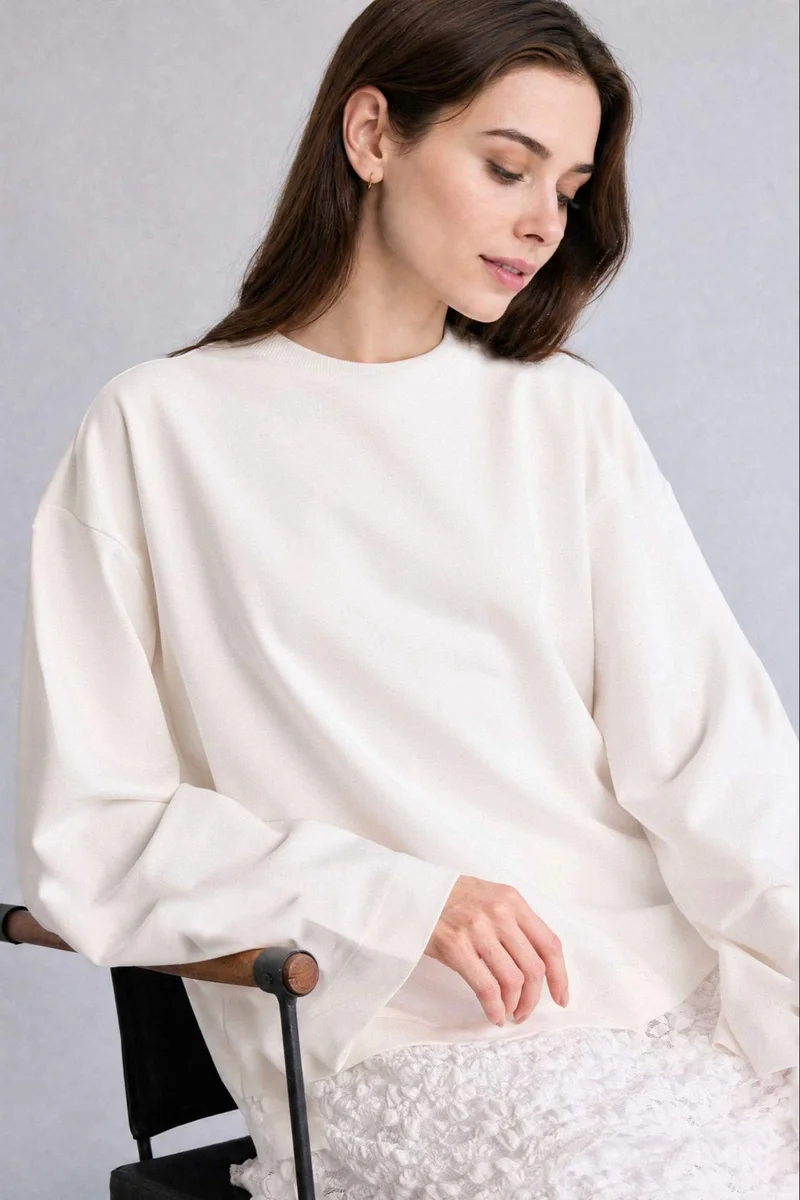 ديفاكتو Loose Fit Thin Sweatshirt Fabric Long Sleeve Tunic