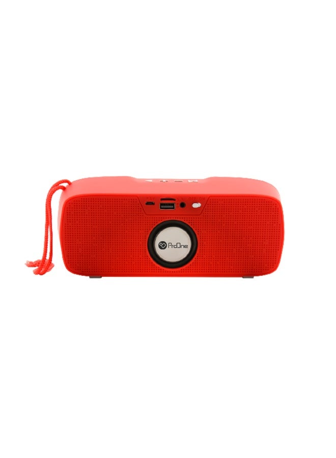 ProOne ProOne PSB4109 Portable Bluetooth Speaker – Wireless, Powerful Bass, IPX4 Waterproof, TWS Function, FM Radio, AUX/USB/TF Card Support, 1200mAh Battery – Red / Grey  - Image 2